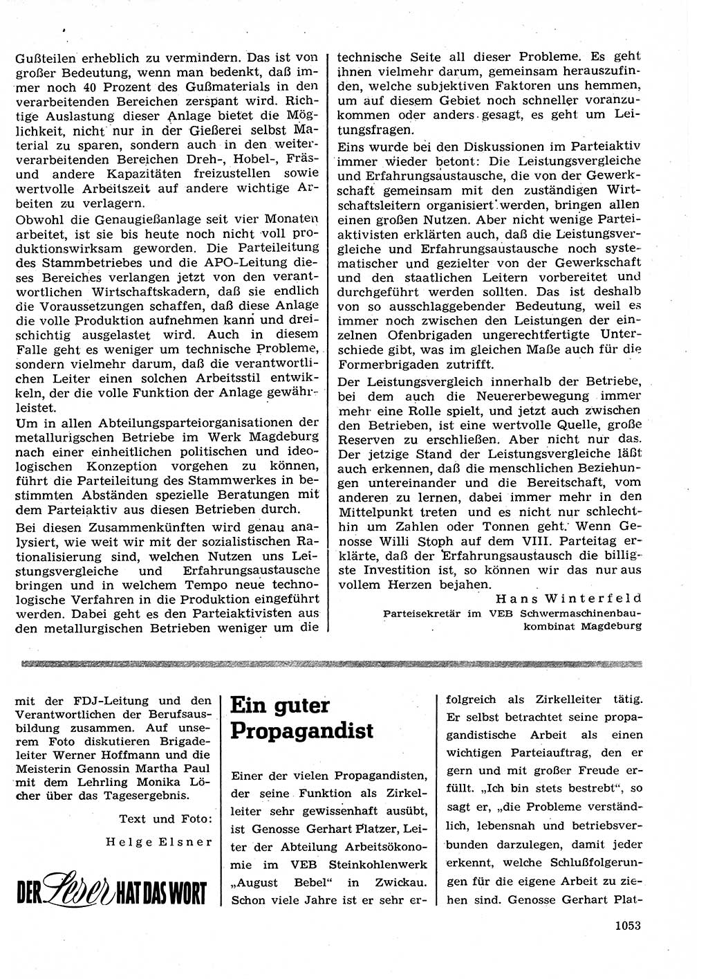 Neuer Weg (NW), Organ des Zentralkomitees (ZK) der SED (Sozialistische Einheitspartei Deutschlands) für Fragen des Parteilebens, 26. Jahrgang [Deutsche Demokratische Republik (DDR)] 1971, Seite 1053 (NW ZK SED DDR 1971, S. 1053)
