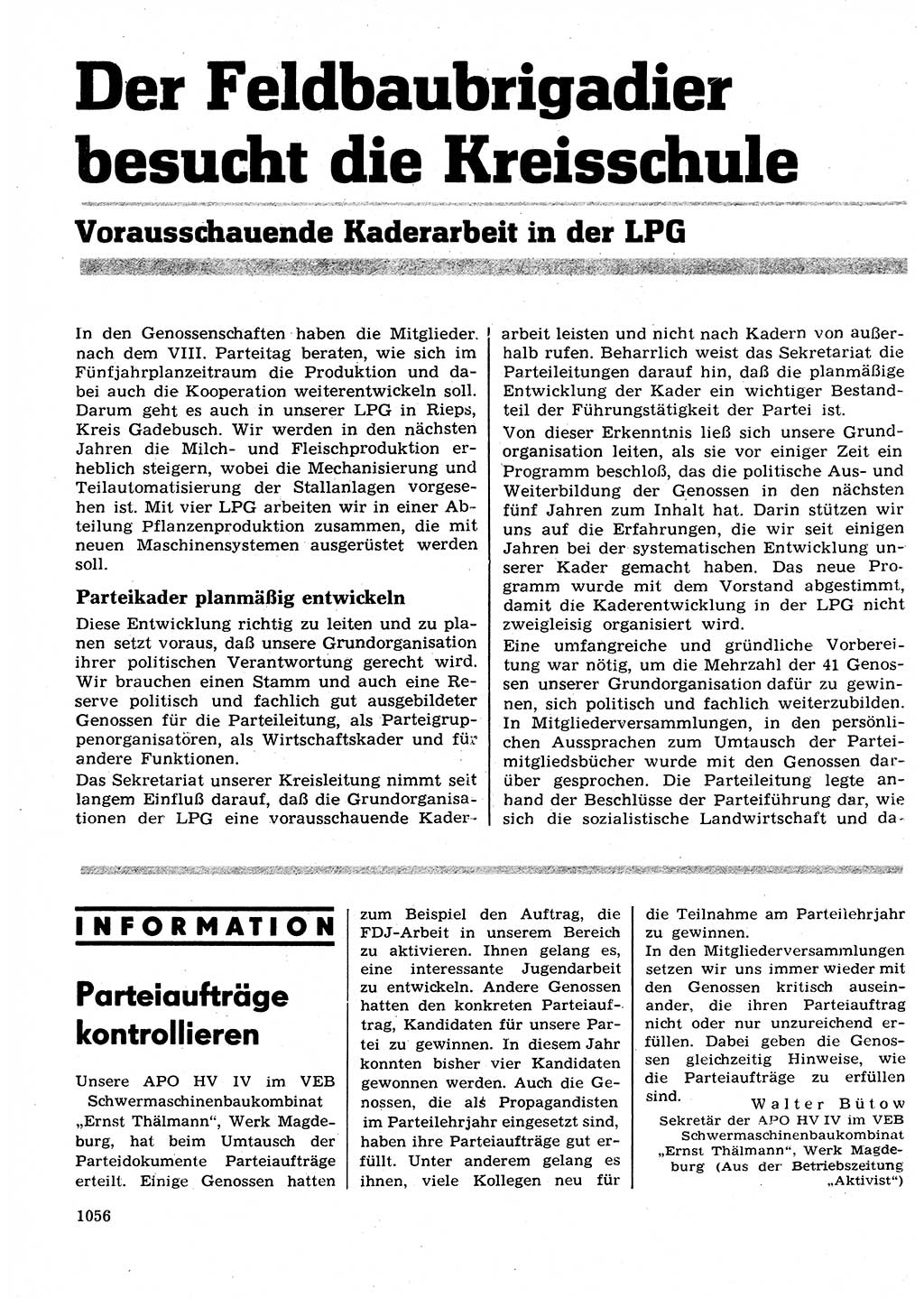 Neuer Weg (NW), Organ des Zentralkomitees (ZK) der SED (Sozialistische Einheitspartei Deutschlands) für Fragen des Parteilebens, 26. Jahrgang [Deutsche Demokratische Republik (DDR)] 1971, Seite 1056 (NW ZK SED DDR 1971, S. 1056)