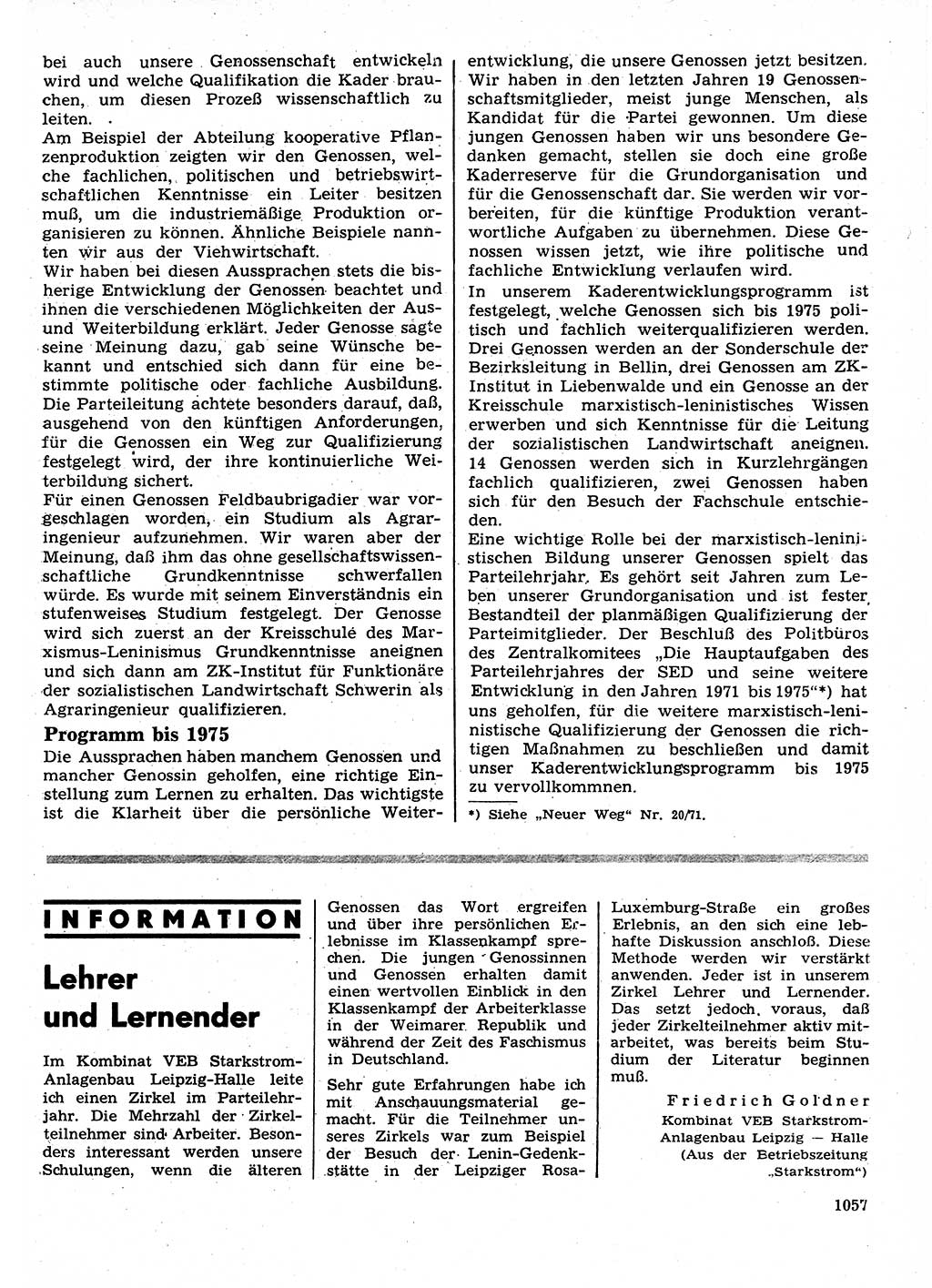 Neuer Weg (NW), Organ des Zentralkomitees (ZK) der SED (Sozialistische Einheitspartei Deutschlands) für Fragen des Parteilebens, 26. Jahrgang [Deutsche Demokratische Republik (DDR)] 1971, Seite 1057 (NW ZK SED DDR 1971, S. 1057)
