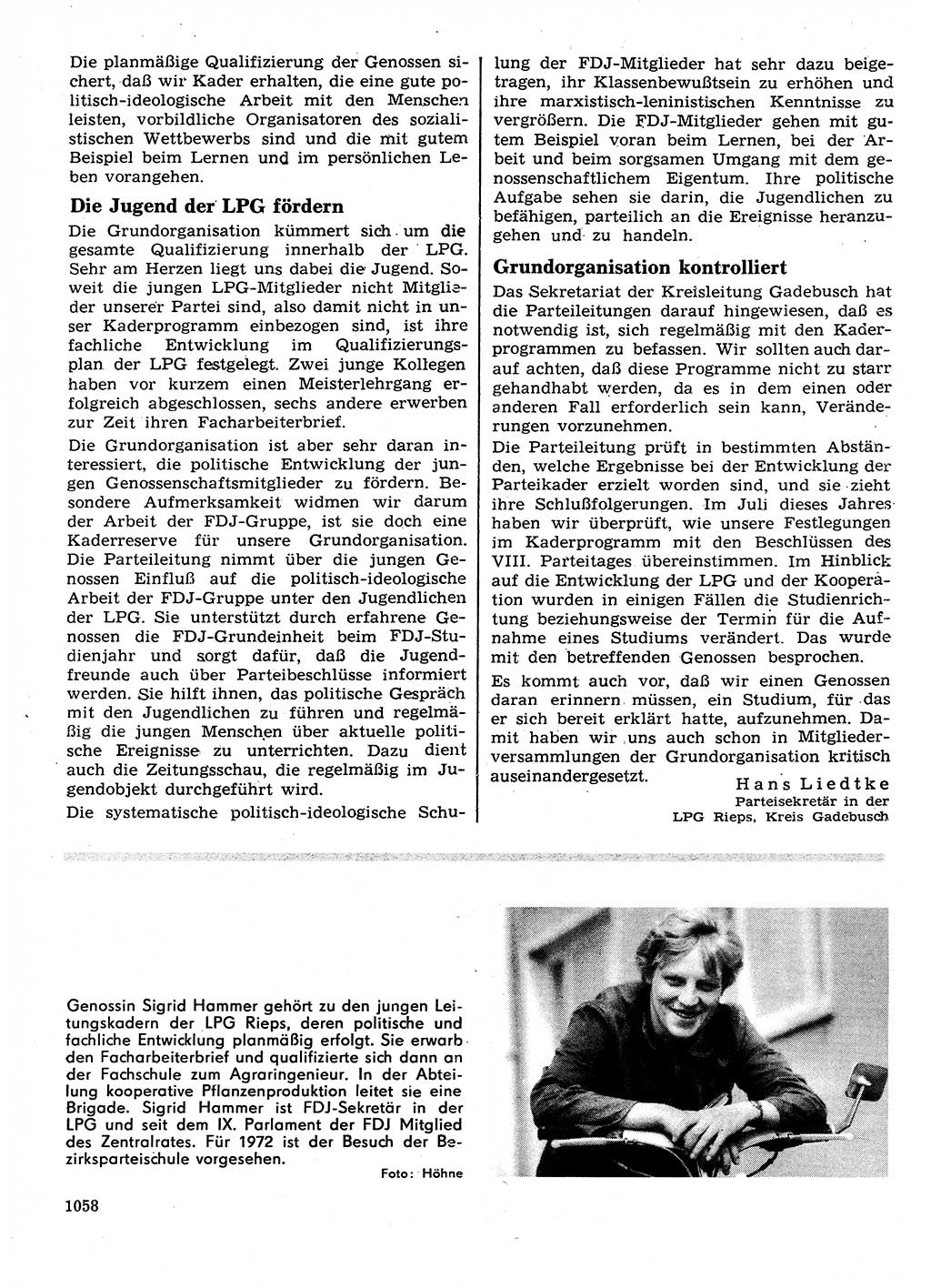Neuer Weg (NW), Organ des Zentralkomitees (ZK) der SED (Sozialistische Einheitspartei Deutschlands) für Fragen des Parteilebens, 26. Jahrgang [Deutsche Demokratische Republik (DDR)] 1971, Seite 1058 (NW ZK SED DDR 1971, S. 1058)