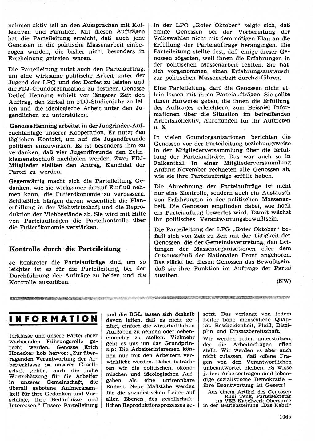 Neuer Weg (NW), Organ des Zentralkomitees (ZK) der SED (Sozialistische Einheitspartei Deutschlands) für Fragen des Parteilebens, 26. Jahrgang [Deutsche Demokratische Republik (DDR)] 1971, Seite 1065 (NW ZK SED DDR 1971, S. 1065)