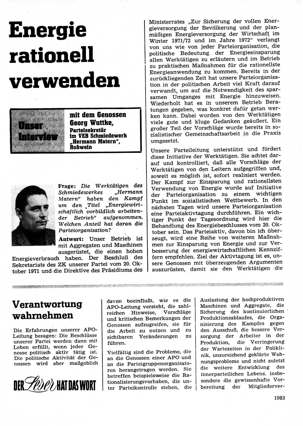 Neuer Weg (NW), Organ des Zentralkomitees (ZK) der SED (Sozialistische Einheitspartei Deutschlands) für Fragen des Parteilebens, 26. Jahrgang [Deutsche Demokratische Republik (DDR)] 1971, Seite 1083 (NW ZK SED DDR 1971, S. 1083)