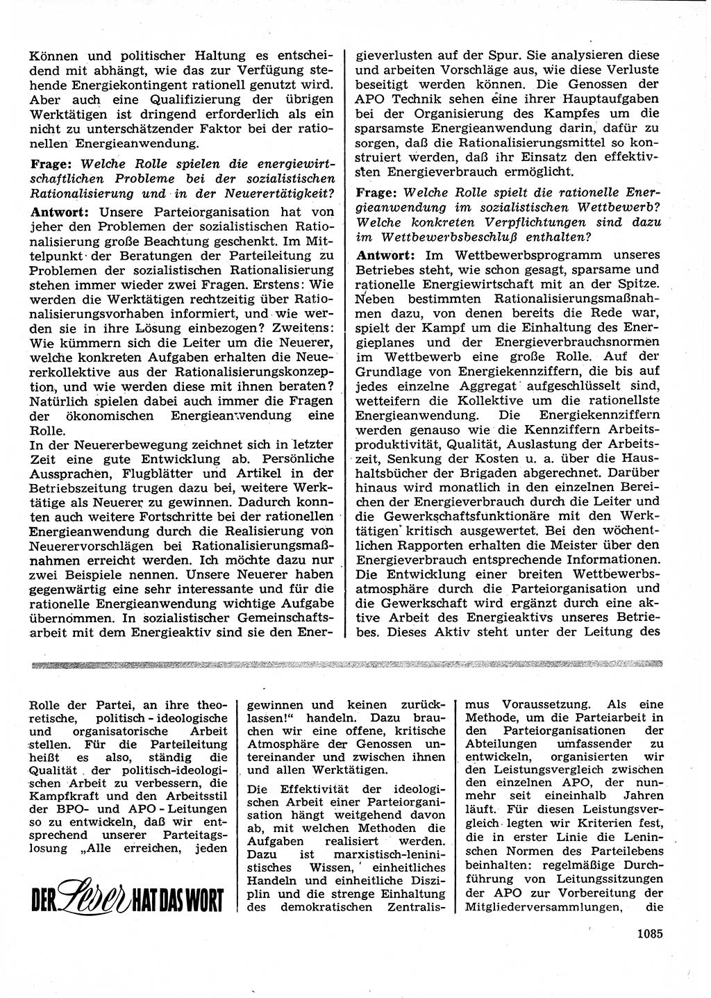 Neuer Weg (NW), Organ des Zentralkomitees (ZK) der SED (Sozialistische Einheitspartei Deutschlands) für Fragen des Parteilebens, 26. Jahrgang [Deutsche Demokratische Republik (DDR)] 1971, Seite 1085 (NW ZK SED DDR 1971, S. 1085)