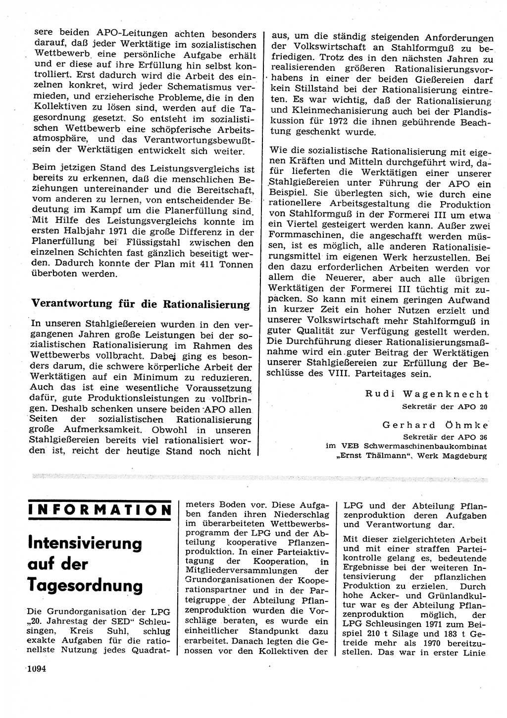 Neuer Weg (NW), Organ des Zentralkomitees (ZK) der SED (Sozialistische Einheitspartei Deutschlands) für Fragen des Parteilebens, 26. Jahrgang [Deutsche Demokratische Republik (DDR)] 1971, Seite 1094 (NW ZK SED DDR 1971, S. 1094)