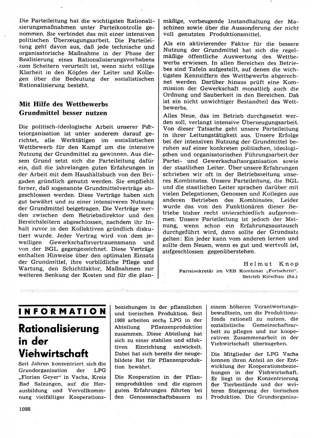 Neuer Weg (NW), Organ des Zentralkomitees (ZK) der SED (Sozialistische Einheitspartei Deutschlands) für Fragen des Parteilebens, 26. Jahrgang [Deutsche Demokratische Republik (DDR)] 1971, Seite 1098 (NW ZK SED DDR 1971, S. 1098)