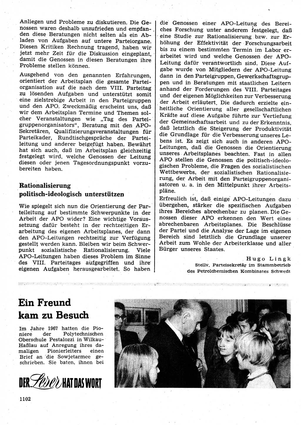 Neuer Weg (NW), Organ des Zentralkomitees (ZK) der SED (Sozialistische Einheitspartei Deutschlands) für Fragen des Parteilebens, 26. Jahrgang [Deutsche Demokratische Republik (DDR)] 1971, Seite 1102 (NW ZK SED DDR 1971, S. 1102)