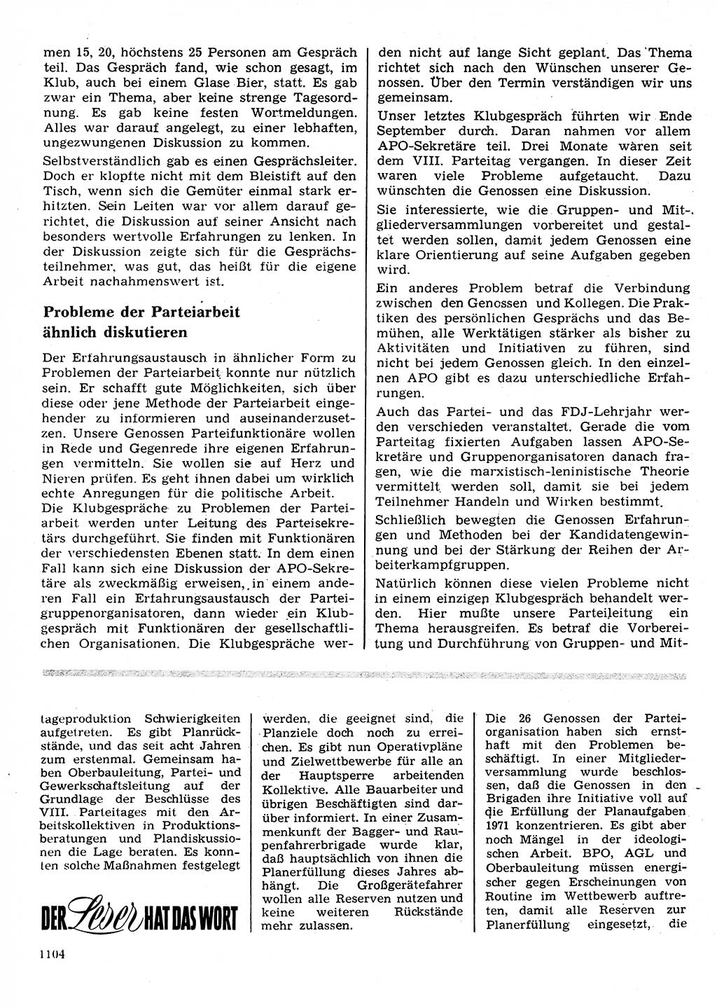 Neuer Weg (NW), Organ des Zentralkomitees (ZK) der SED (Sozialistische Einheitspartei Deutschlands) für Fragen des Parteilebens, 26. Jahrgang [Deutsche Demokratische Republik (DDR)] 1971, Seite 1104 (NW ZK SED DDR 1971, S. 1104)