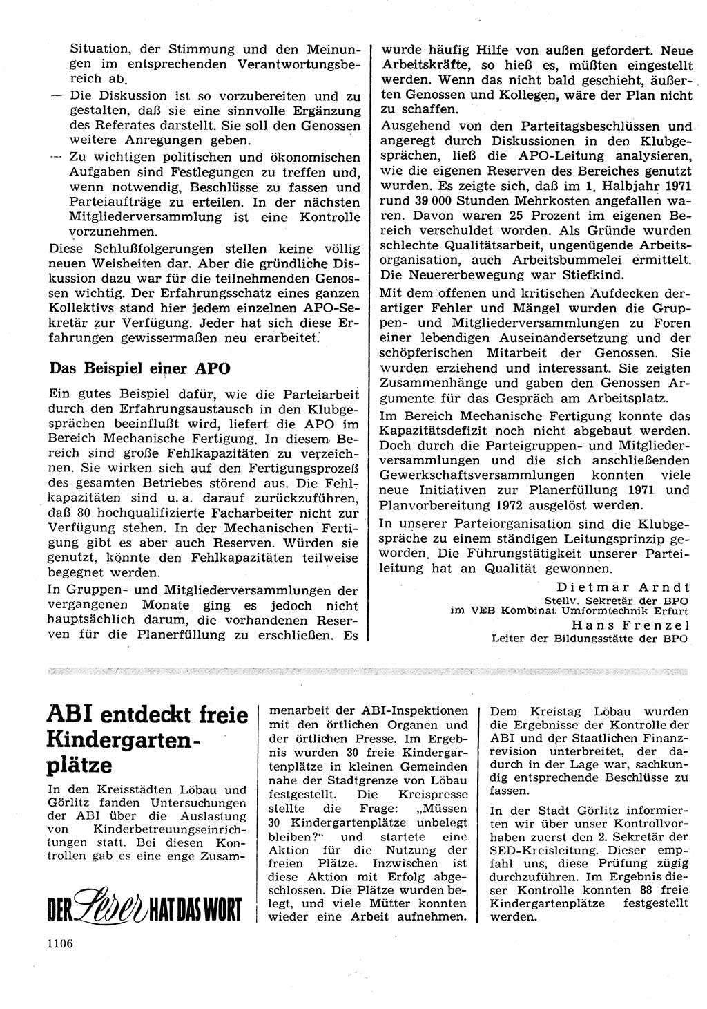 Neuer Weg (NW), Organ des Zentralkomitees (ZK) der SED (Sozialistische Einheitspartei Deutschlands) für Fragen des Parteilebens, 26. Jahrgang [Deutsche Demokratische Republik (DDR)] 1971, Seite 1106 (NW ZK SED DDR 1971, S. 1106)