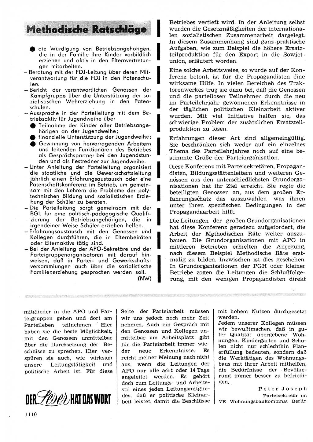 Neuer Weg (NW), Organ des Zentralkomitees (ZK) der SED (Sozialistische Einheitspartei Deutschlands) für Fragen des Parteilebens, 26. Jahrgang [Deutsche Demokratische Republik (DDR)] 1971, Seite 1110 (NW ZK SED DDR 1971, S. 1110)