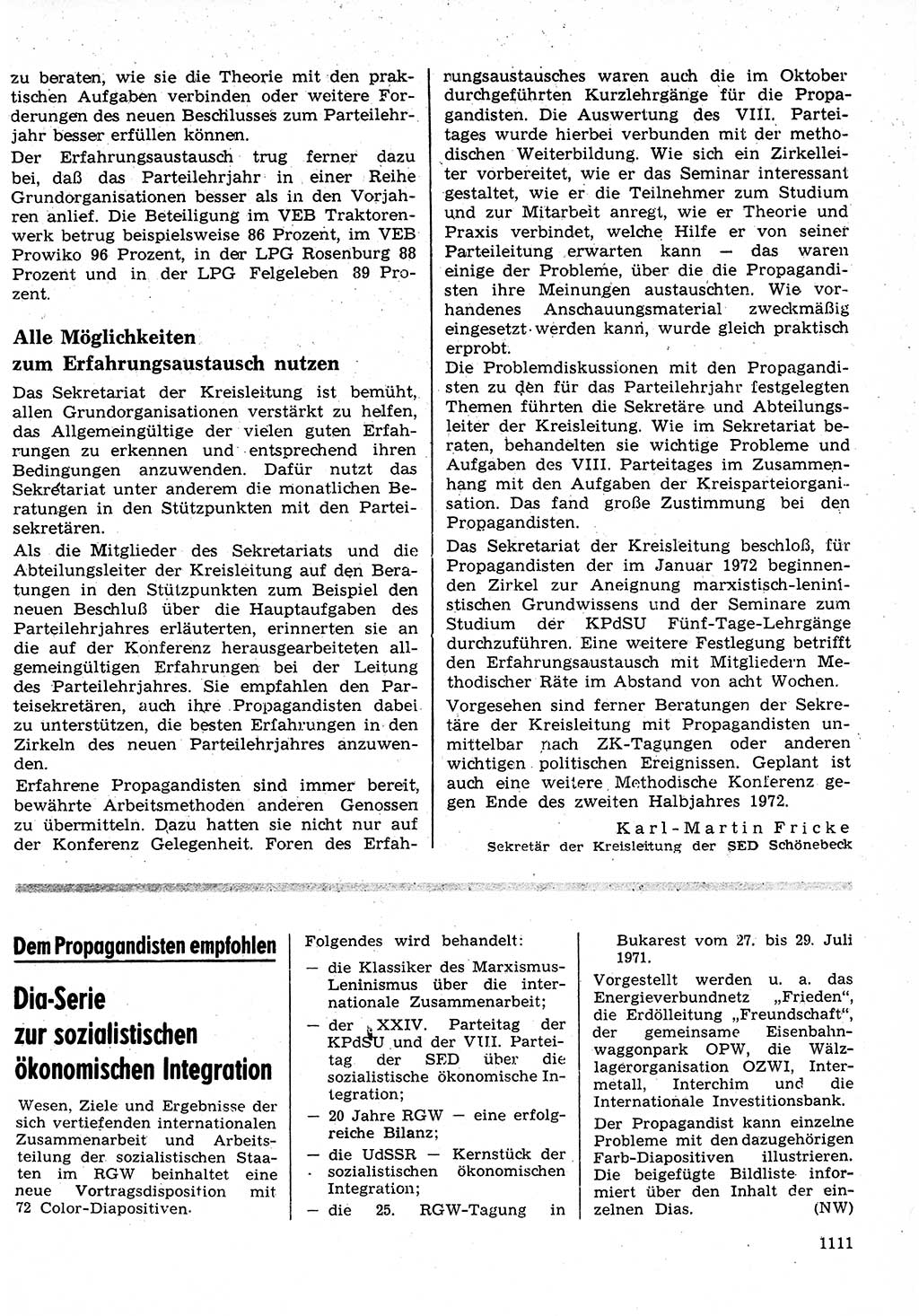 Neuer Weg (NW), Organ des Zentralkomitees (ZK) der SED (Sozialistische Einheitspartei Deutschlands) für Fragen des Parteilebens, 26. Jahrgang [Deutsche Demokratische Republik (DDR)] 1971, Seite 1111 (NW ZK SED DDR 1971, S. 1111)