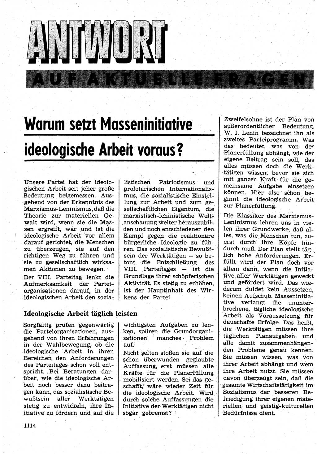 Neuer Weg (NW), Organ des Zentralkomitees (ZK) der SED (Sozialistische Einheitspartei Deutschlands) für Fragen des Parteilebens, 26. Jahrgang [Deutsche Demokratische Republik (DDR)] 1971, Seite 1114 (NW ZK SED DDR 1971, S. 1114)