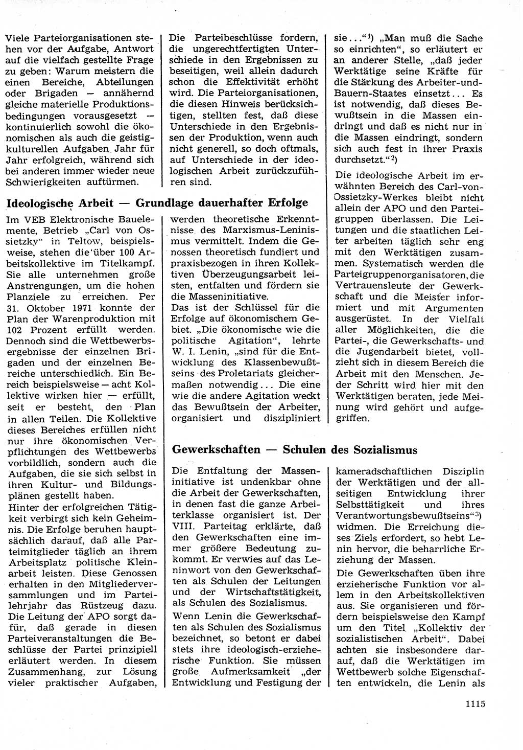 Neuer Weg (NW), Organ des Zentralkomitees (ZK) der SED (Sozialistische Einheitspartei Deutschlands) für Fragen des Parteilebens, 26. Jahrgang [Deutsche Demokratische Republik (DDR)] 1971, Seite 1115 (NW ZK SED DDR 1971, S. 1115)