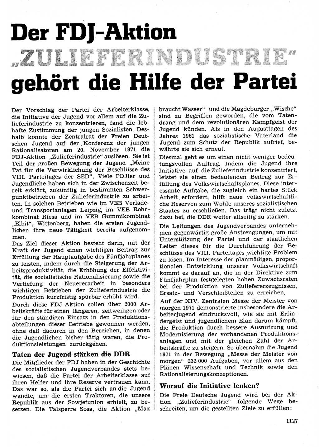 Neuer Weg (NW), Organ des Zentralkomitees (ZK) der SED (Sozialistische Einheitspartei Deutschlands) für Fragen des Parteilebens, 26. Jahrgang [Deutsche Demokratische Republik (DDR)] 1971, Seite 1127 (NW ZK SED DDR 1971, S. 1127)