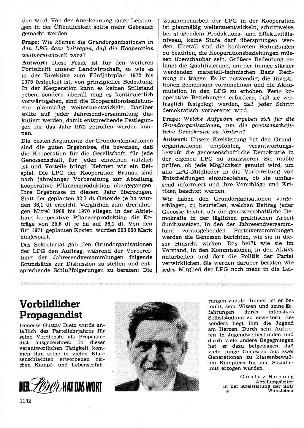 Neuer Weg (NW), Organ des Zentralkomitees (ZK) der SED (Sozialistische Einheitspartei Deutschlands) für Fragen des Parteilebens, 26. Jahrgang [Deutsche Demokratische Republik (DDR)] 1971, Seite 1132 (NW ZK SED DDR 1971, S. 1132)