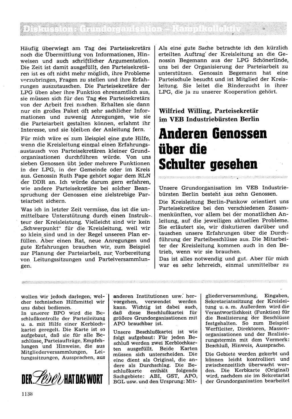 Neuer Weg (NW), Organ des Zentralkomitees (ZK) der SED (Sozialistische Einheitspartei Deutschlands) für Fragen des Parteilebens, 26. Jahrgang [Deutsche Demokratische Republik (DDR)] 1971, Seite 1138 (NW ZK SED DDR 1971, S. 1138)