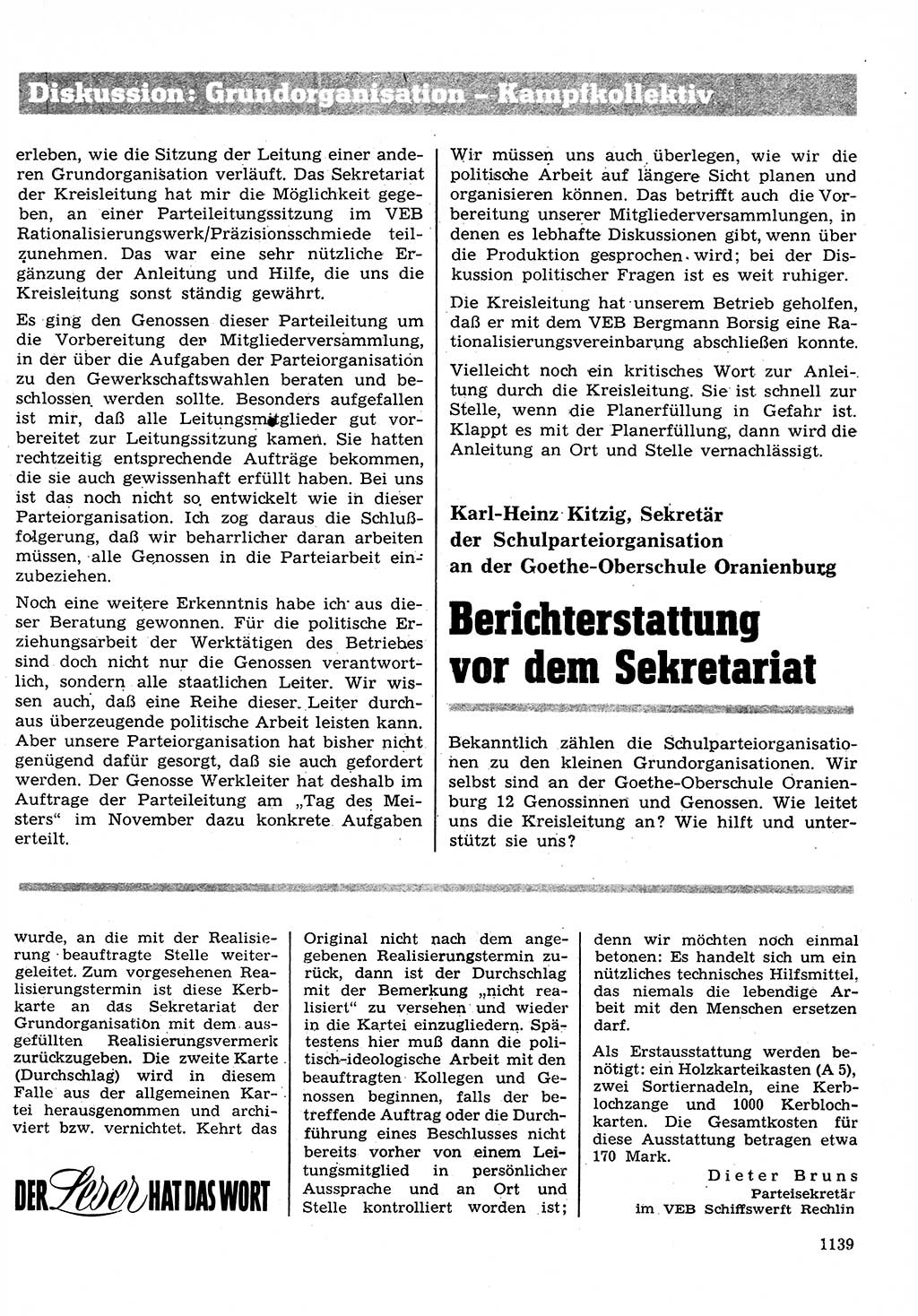 Neuer Weg (NW), Organ des Zentralkomitees (ZK) der SED (Sozialistische Einheitspartei Deutschlands) für Fragen des Parteilebens, 26. Jahrgang [Deutsche Demokratische Republik (DDR)] 1971, Seite 1139 (NW ZK SED DDR 1971, S. 1139)