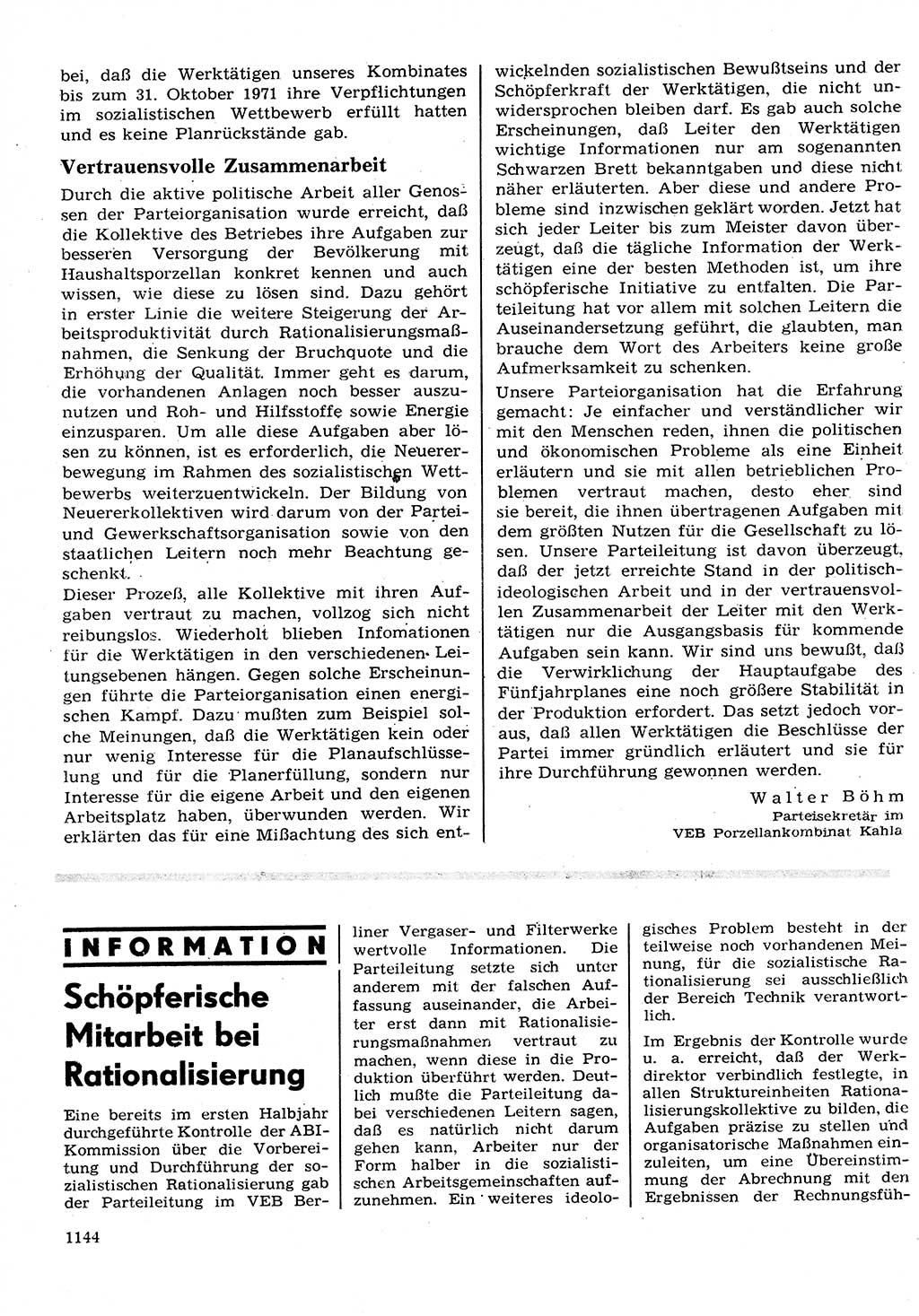 Neuer Weg (NW), Organ des Zentralkomitees (ZK) der SED (Sozialistische Einheitspartei Deutschlands) für Fragen des Parteilebens, 26. Jahrgang [Deutsche Demokratische Republik (DDR)] 1971, Seite 1144 (NW ZK SED DDR 1971, S. 1144)