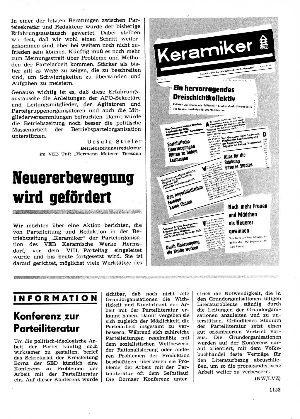 Neuer Weg (NW), Organ des Zentralkomitees (ZK) der SED (Sozialistische Einheitspartei Deutschlands) für Fragen des Parteilebens, 26. Jahrgang [Deutsche Demokratische Republik (DDR)] 1971, Seite 1153 (NW ZK SED DDR 1971, S. 1153)