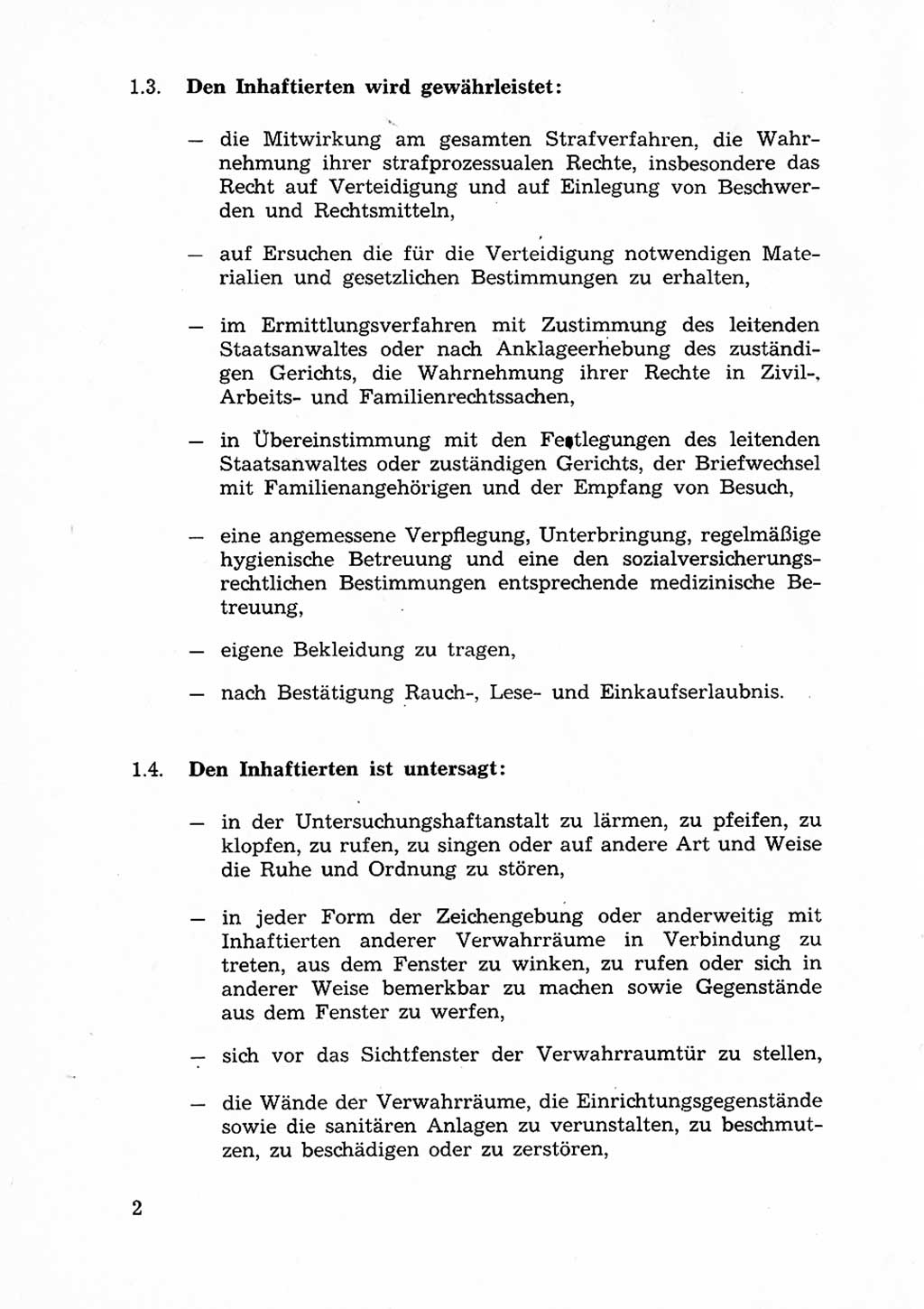 Ordnungs- und Verhaltensregeln (Hausordnung) für Inhaftierte in den Untersuchungshaftanstalten (UHA) [Ministerium für Staatssicherheit (MfS), Deutsche Demokratische Republik (DDR)] 1971, Seite 2 (H.-Ordn. UHA MfS DDR 1971, S. 2)