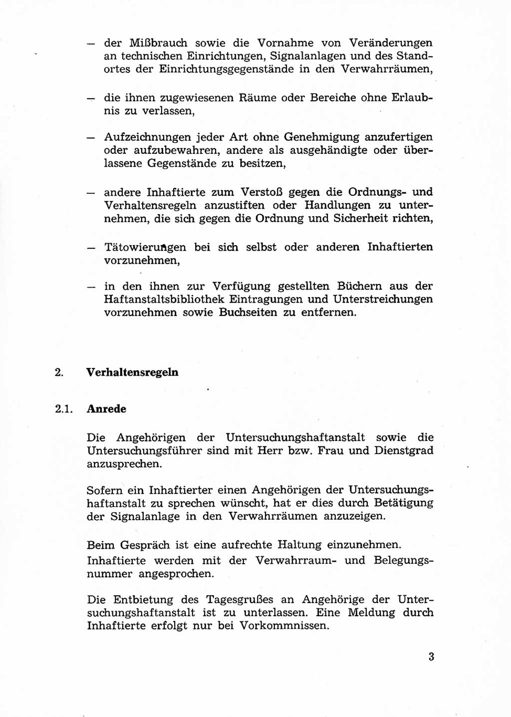Ordnungs- und Verhaltensregeln (Hausordnung) für Inhaftierte in den Untersuchungshaftanstalten (UHA) [Ministerium für Staatssicherheit (MfS), Deutsche Demokratische Republik (DDR)] 1971, Seite 3 (H.-Ordn. UHA MfS DDR 1971, S. 3)