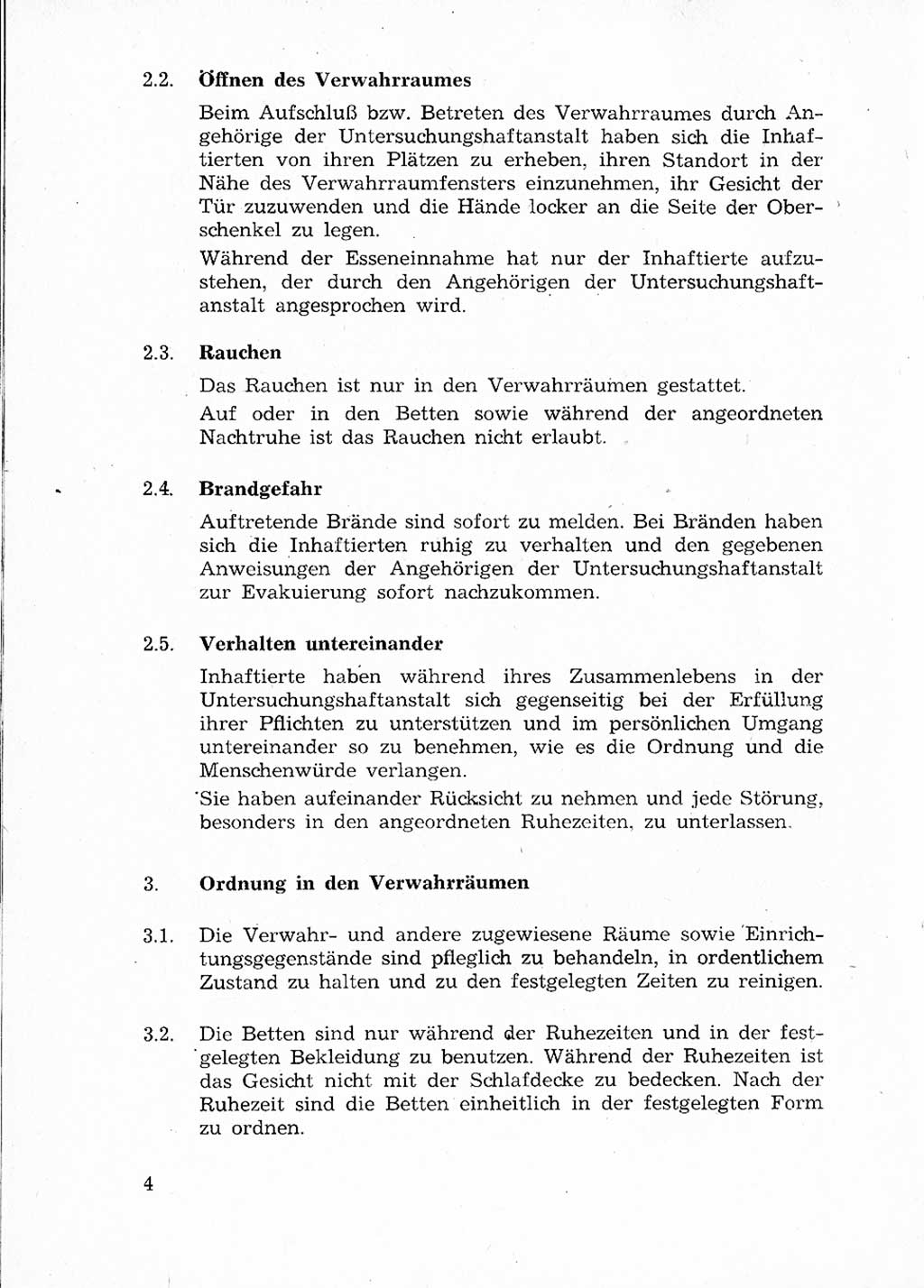 Ordnungs- und Verhaltensregeln (Hausordnung) für Inhaftierte in den Untersuchungshaftanstalten (UHA) [Ministerium für Staatssicherheit (MfS), Deutsche Demokratische Republik (DDR)] 1971, Seite 4 (H.-Ordn. UHA MfS DDR 1971, S. 4)