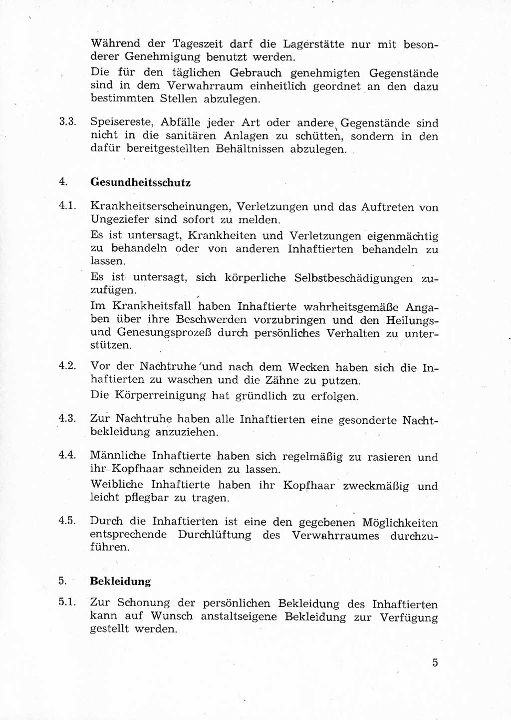 Ordnungs- und Verhaltensregeln (Hausordnung) für Inhaftierte in den Untersuchungshaftanstalten (UHA) [Ministerium für Staatssicherheit (MfS), Deutsche Demokratische Republik (DDR)] 1971, Seite 5 (H.-Ordn. UHA MfS DDR 1971, S. 5)