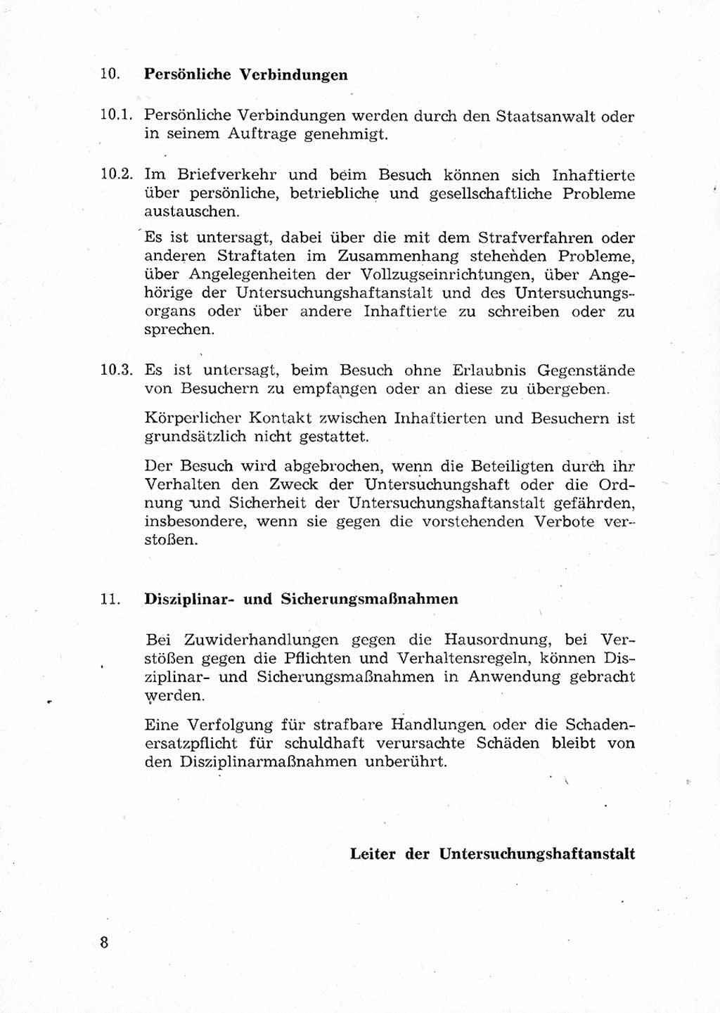 Ordnungs- und Verhaltensregeln (Hausordnung) für Inhaftierte in den Untersuchungshaftanstalten (UHA) [Ministerium für Staatssicherheit (MfS), Deutsche Demokratische Republik (DDR)] 1971, Seite 8 (H.-Ordn. UHA MfS DDR 1971, S. 8)