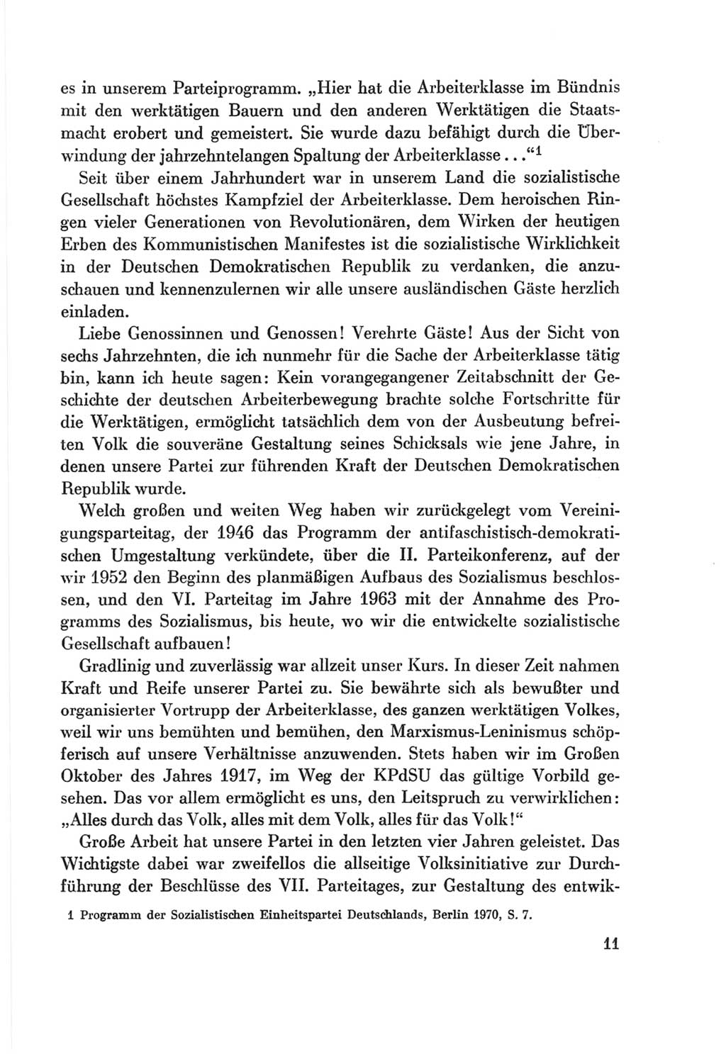 Protokoll der Verhandlungen des Ⅷ. Parteitages der Sozialistischen Einheitspartei Deutschlands (SED) [Deutsche Demokratische Republik (DDR)] 1971, Band 1, Seite 11 (Prot. Verh. Ⅷ. PT SED DDR 1971, Bd. 1, S. 11)