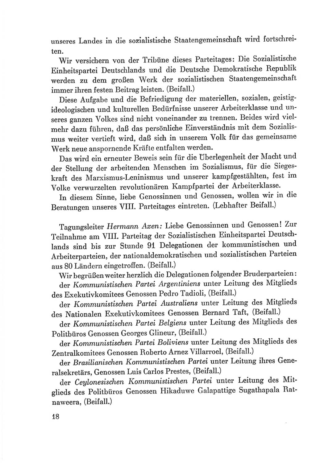 Protokoll der Verhandlungen des Ⅷ. Parteitages der Sozialistischen Einheitspartei Deutschlands (SED) [Deutsche Demokratische Republik (DDR)] 1971, Band 1, Seite 18 (Prot. Verh. Ⅷ. PT SED DDR 1971, Bd. 1, S. 18)