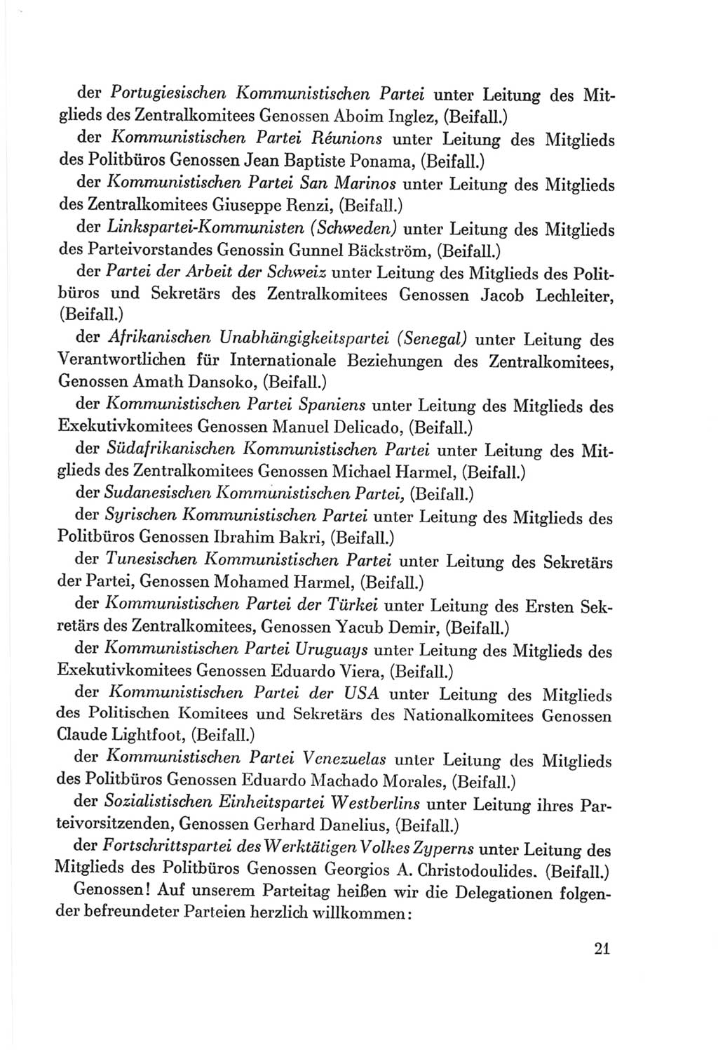 Protokoll der Verhandlungen des Ⅷ. Parteitages der Sozialistischen Einheitspartei Deutschlands (SED) [Deutsche Demokratische Republik (DDR)] 1971, Band 1, Seite 21 (Prot. Verh. Ⅷ. PT SED DDR 1971, Bd. 1, S. 21)