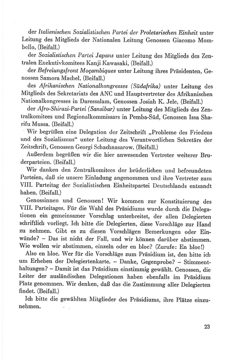 Protokoll der Verhandlungen des Ⅷ. Parteitages der Sozialistischen Einheitspartei Deutschlands (SED) [Deutsche Demokratische Republik (DDR)] 1971, Band 1, Seite 23 (Prot. Verh. Ⅷ. PT SED DDR 1971, Bd. 1, S. 23)