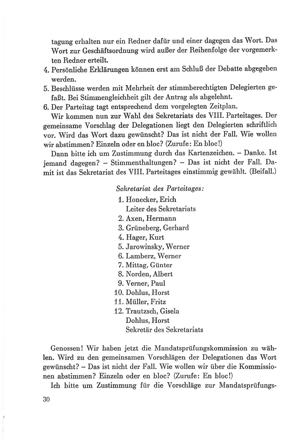 Protokoll der Verhandlungen des Ⅷ. Parteitages der Sozialistischen Einheitspartei Deutschlands (SED) [Deutsche Demokratische Republik (DDR)] 1971, Band 1, Seite 30 (Prot. Verh. Ⅷ. PT SED DDR 1971, Bd. 1, S. 30)