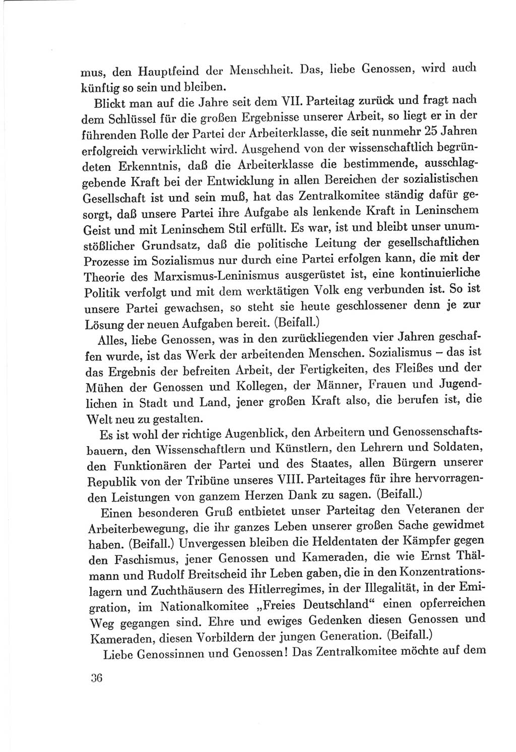 Protokoll der Verhandlungen des Ⅷ. Parteitages der Sozialistischen Einheitspartei Deutschlands (SED) [Deutsche Demokratische Republik (DDR)] 1971, Band 1, Seite 36 (Prot. Verh. Ⅷ. PT SED DDR 1971, Bd. 1, S. 36)