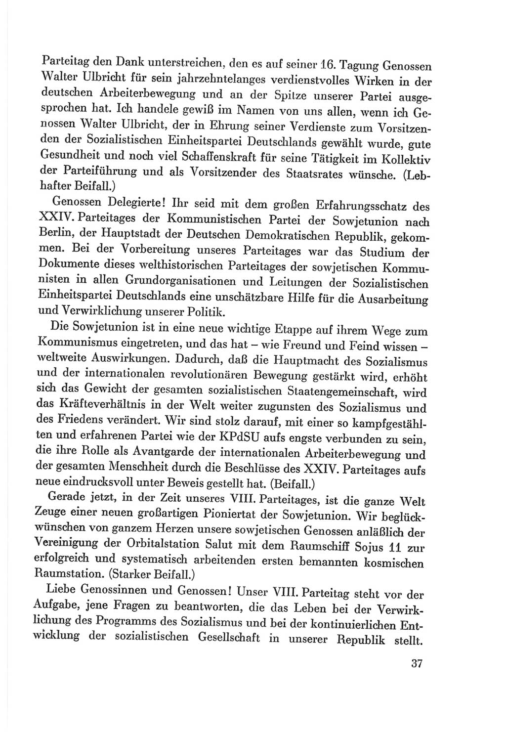 Protokoll der Verhandlungen des Ⅷ. Parteitages der Sozialistischen Einheitspartei Deutschlands (SED) [Deutsche Demokratische Republik (DDR)] 1971, Band 1, Seite 37 (Prot. Verh. Ⅷ. PT SED DDR 1971, Bd. 1, S. 37)