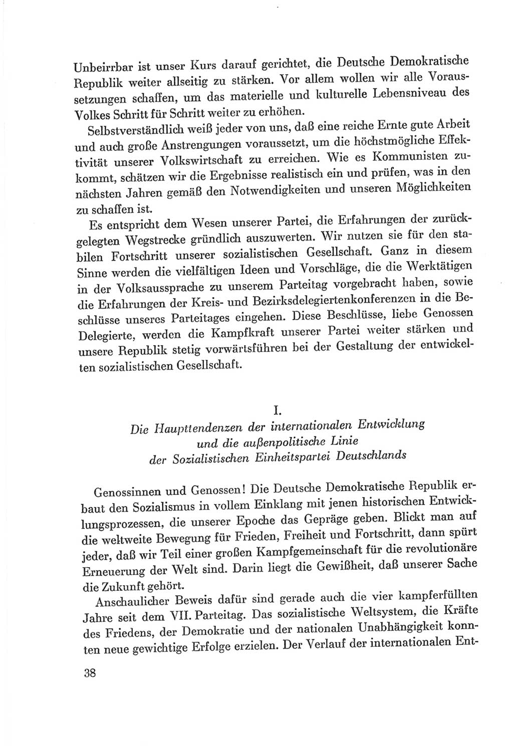 Protokoll der Verhandlungen des Ⅷ. Parteitages der Sozialistischen Einheitspartei Deutschlands (SED) [Deutsche Demokratische Republik (DDR)] 1971, Band 1, Seite 38 (Prot. Verh. Ⅷ. PT SED DDR 1971, Bd. 1, S. 38)