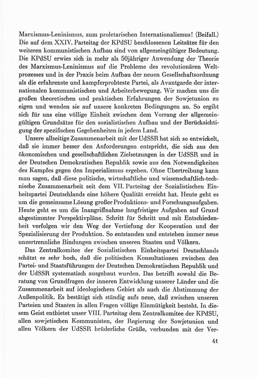 Protokoll der Verhandlungen des Ⅷ. Parteitages der Sozialistischen Einheitspartei Deutschlands (SED) [Deutsche Demokratische Republik (DDR)] 1971, Band 1, Seite 41 (Prot. Verh. Ⅷ. PT SED DDR 1971, Bd. 1, S. 41)