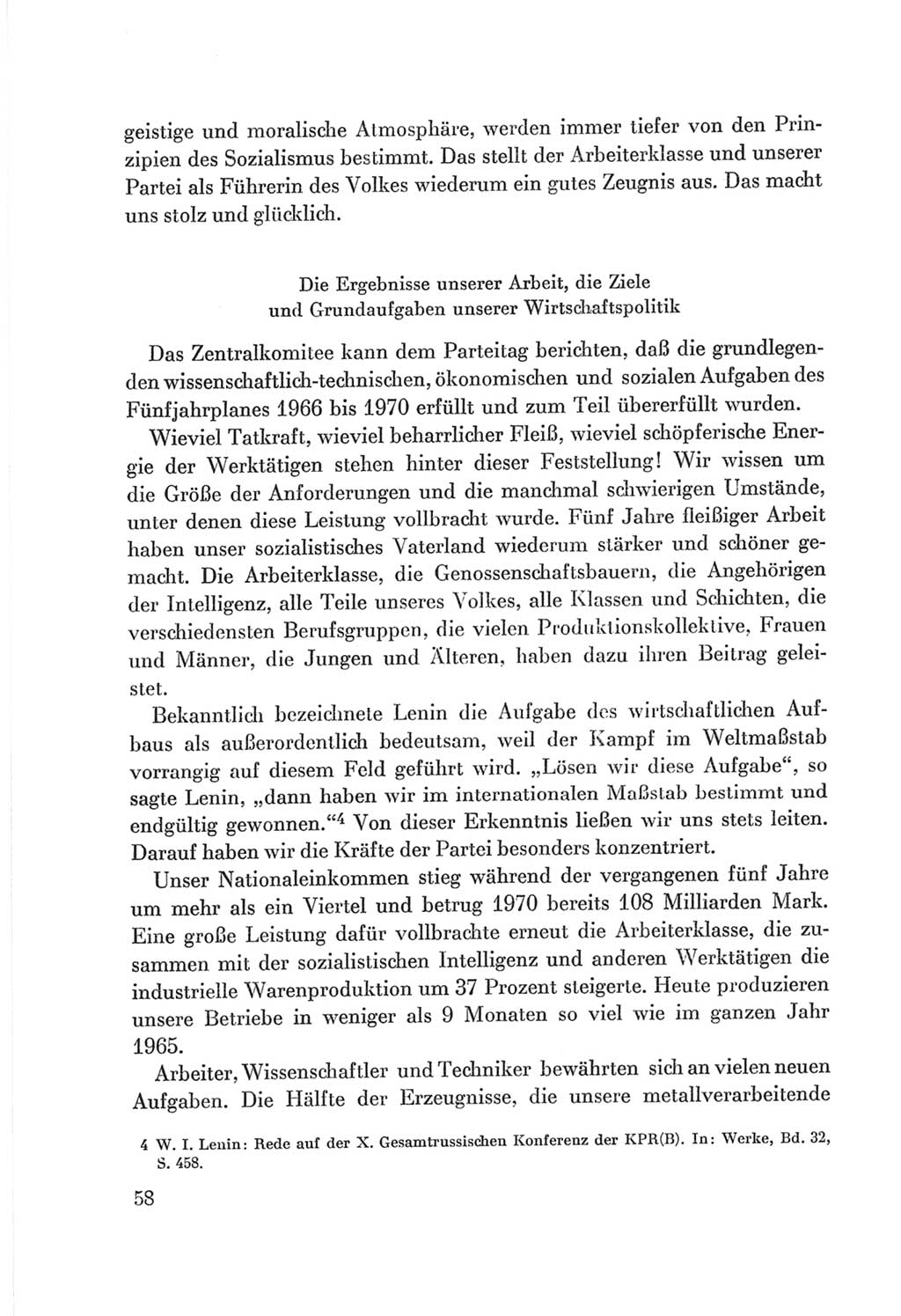 Protokoll der Verhandlungen des Ⅷ. Parteitages der Sozialistischen Einheitspartei Deutschlands (SED) [Deutsche Demokratische Republik (DDR)] 1971, Band 1, Seite 58 (Prot. Verh. Ⅷ. PT SED DDR 1971, Bd. 1, S. 58)
