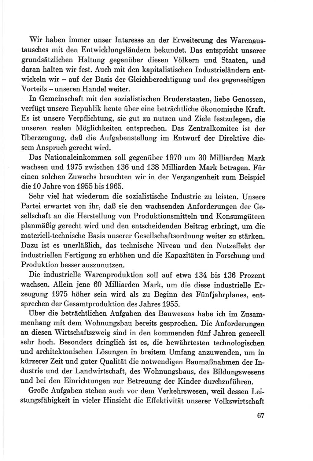 Protokoll der Verhandlungen des Ⅷ. Parteitages der Sozialistischen Einheitspartei Deutschlands (SED) [Deutsche Demokratische Republik (DDR)] 1971, Band 1, Seite 67 (Prot. Verh. Ⅷ. PT SED DDR 1971, Bd. 1, S. 67)