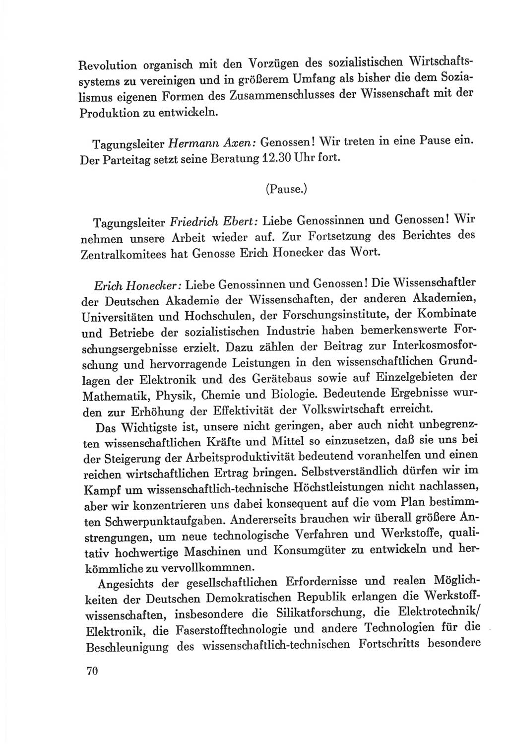 Protokoll der Verhandlungen des Ⅷ. Parteitages der Sozialistischen Einheitspartei Deutschlands (SED) [Deutsche Demokratische Republik (DDR)] 1971, Band 1, Seite 70 (Prot. Verh. Ⅷ. PT SED DDR 1971, Bd. 1, S. 70)