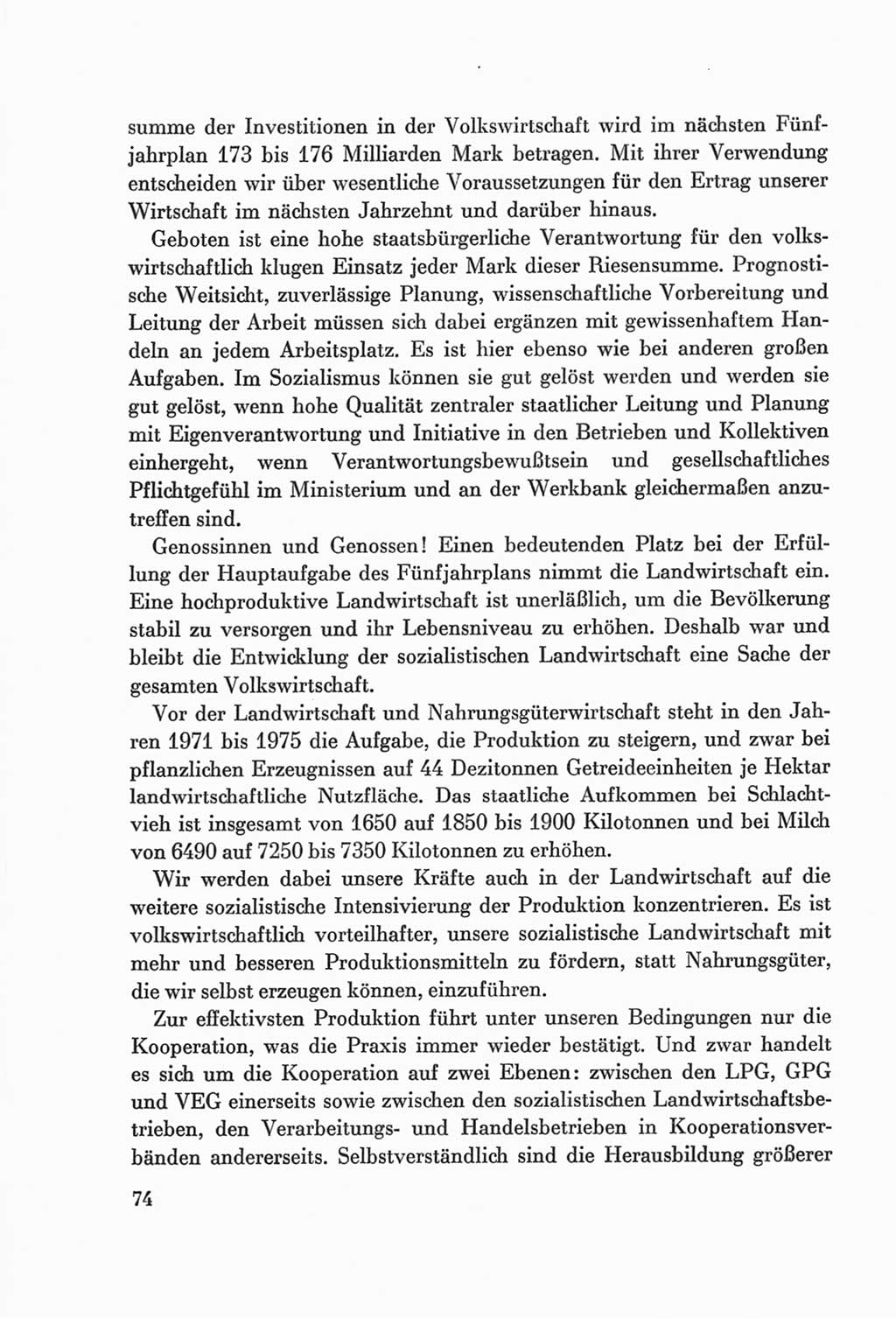 Protokoll der Verhandlungen des Ⅷ. Parteitages der Sozialistischen Einheitspartei Deutschlands (SED) [Deutsche Demokratische Republik (DDR)] 1971, Band 1, Seite 74 (Prot. Verh. Ⅷ. PT SED DDR 1971, Bd. 1, S. 74)