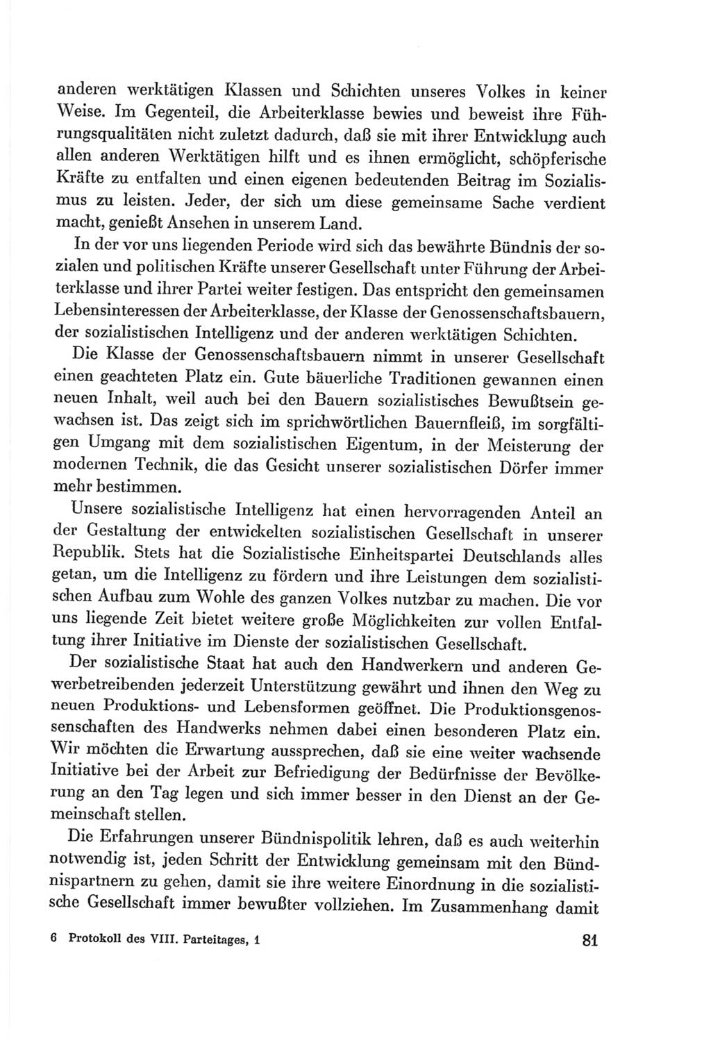 Protokoll der Verhandlungen des Ⅷ. Parteitages der Sozialistischen Einheitspartei Deutschlands (SED) [Deutsche Demokratische Republik (DDR)] 1971, Band 1, Seite 81 (Prot. Verh. Ⅷ. PT SED DDR 1971, Bd. 1, S. 81)