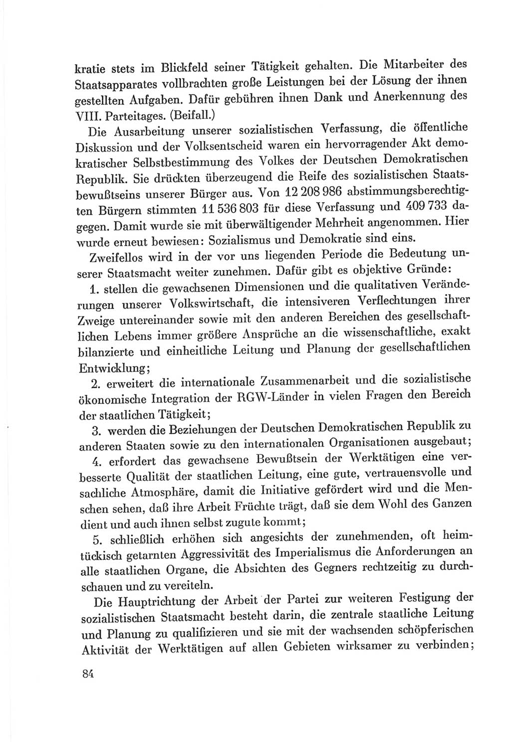 Protokoll der Verhandlungen des Ⅷ. Parteitages der Sozialistischen Einheitspartei Deutschlands (SED) [Deutsche Demokratische Republik (DDR)] 1971, Band 1, Seite 84 (Prot. Verh. Ⅷ. PT SED DDR 1971, Bd. 1, S. 84)