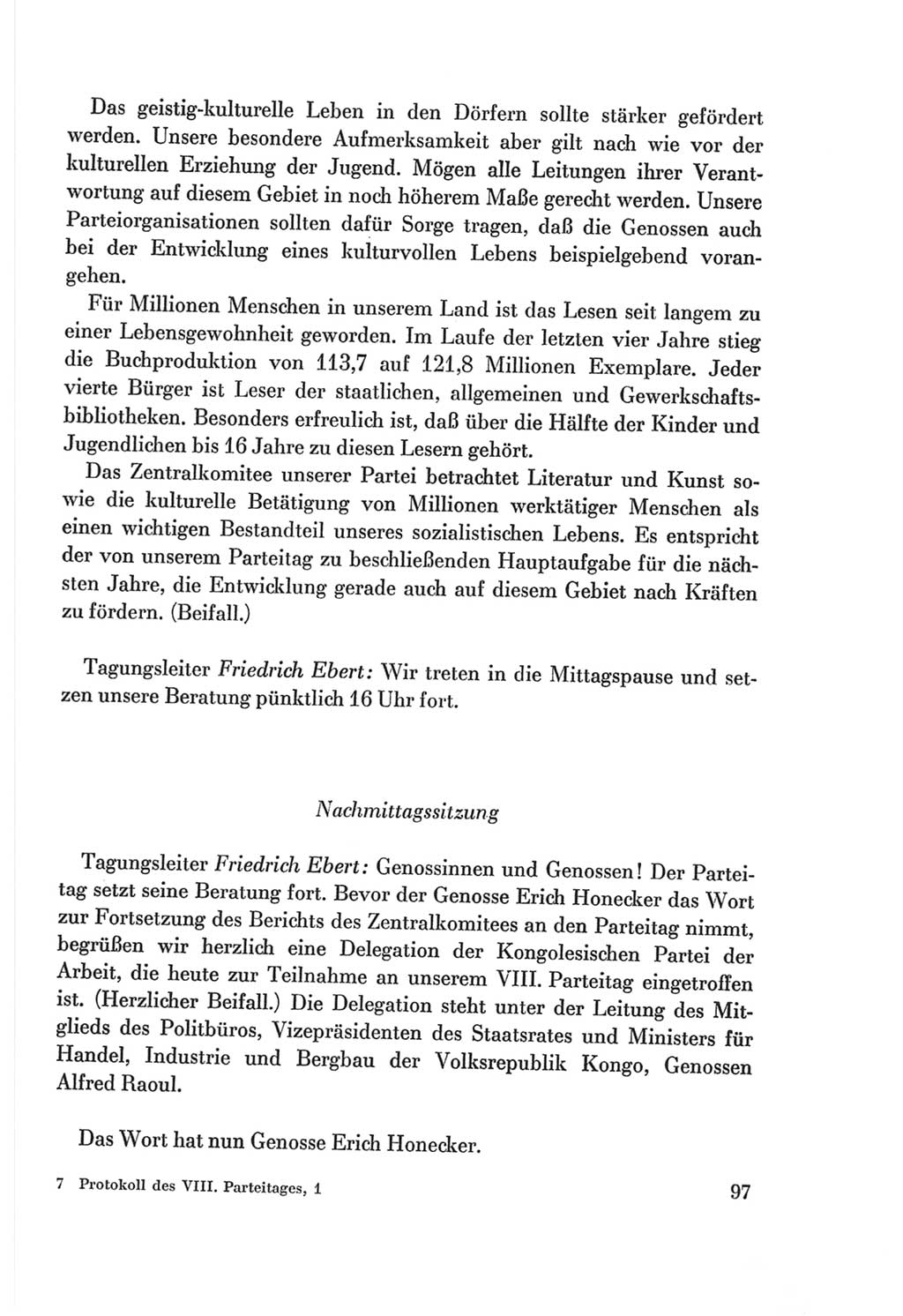 Protokoll der Verhandlungen des Ⅷ. Parteitages der Sozialistischen Einheitspartei Deutschlands (SED) [Deutsche Demokratische Republik (DDR)] 1971, Band 1, Seite 97 (Prot. Verh. Ⅷ. PT SED DDR 1971, Bd. 1, S. 97)