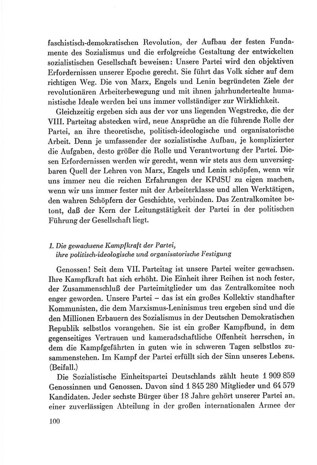 Protokoll der Verhandlungen des Ⅷ. Parteitages der Sozialistischen Einheitspartei Deutschlands (SED) [Deutsche Demokratische Republik (DDR)] 1971, Band 1, Seite 100 (Prot. Verh. Ⅷ. PT SED DDR 1971, Bd. 1, S. 100)