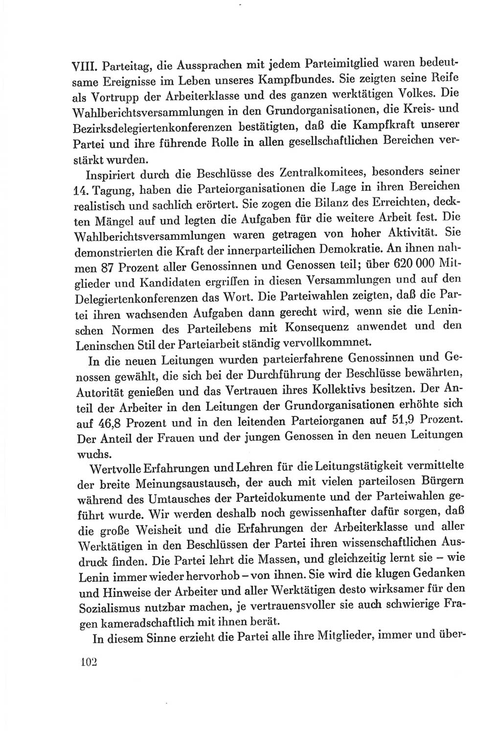 Protokoll der Verhandlungen des Ⅷ. Parteitages der Sozialistischen Einheitspartei Deutschlands (SED) [Deutsche Demokratische Republik (DDR)] 1971, Band 1, Seite 102 (Prot. Verh. Ⅷ. PT SED DDR 1971, Bd. 1, S. 102)