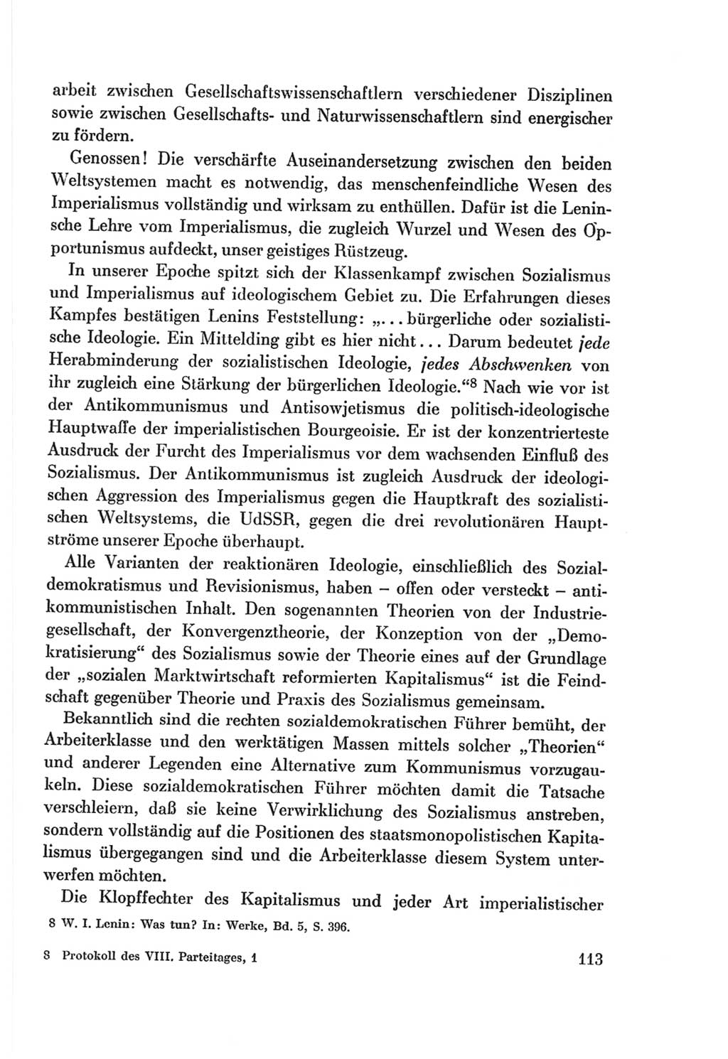 Protokoll der Verhandlungen des Ⅷ. Parteitages der Sozialistischen Einheitspartei Deutschlands (SED) [Deutsche Demokratische Republik (DDR)] 1971, Band 1, Seite 113 (Prot. Verh. Ⅷ. PT SED DDR 1971, Bd. 1, S. 113)