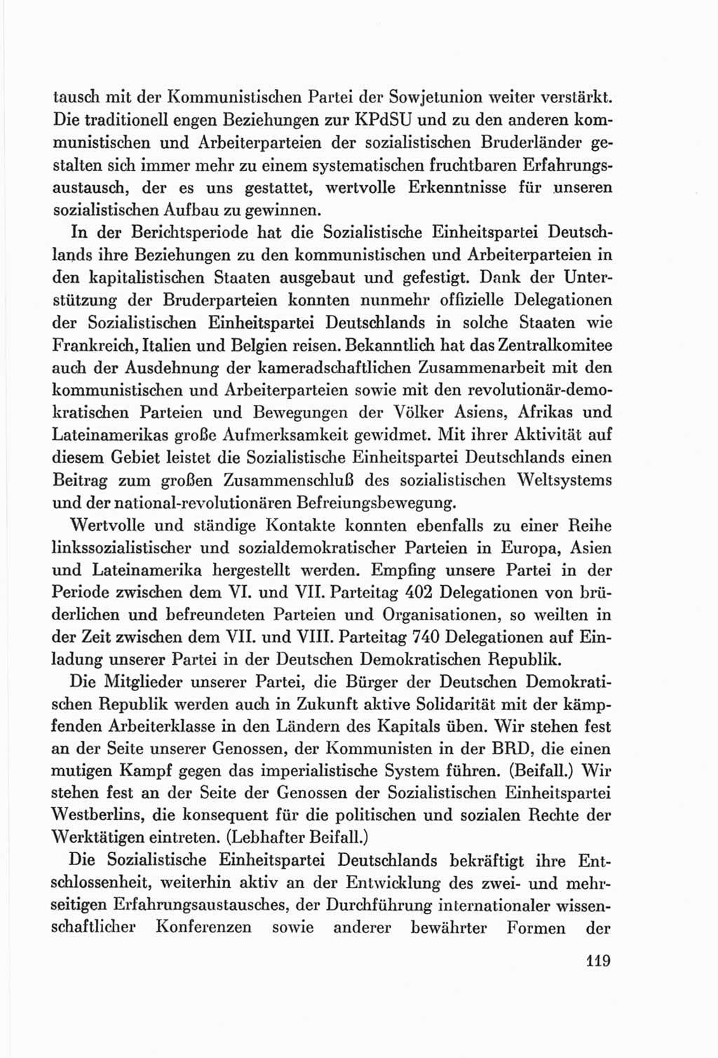 Protokoll der Verhandlungen des Ⅷ. Parteitages der Sozialistischen Einheitspartei Deutschlands (SED) [Deutsche Demokratische Republik (DDR)] 1971, Band 1, Seite 119 (Prot. Verh. Ⅷ. PT SED DDR 1971, Bd. 1, S. 119)