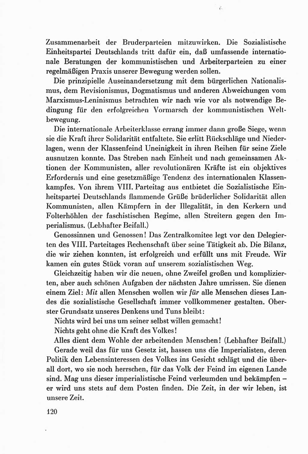 Protokoll der Verhandlungen des Ⅷ. Parteitages der Sozialistischen Einheitspartei Deutschlands (SED) [Deutsche Demokratische Republik (DDR)] 1971, Band 1, Seite 120 (Prot. Verh. Ⅷ. PT SED DDR 1971, Bd. 1, S. 120)