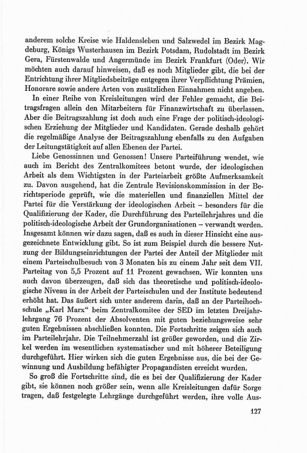 Protokoll der Verhandlungen des Ⅷ. Parteitages der Sozialistischen Einheitspartei Deutschlands (SED) [Deutsche Demokratische Republik (DDR)] 1971, Band 1, Seite 127 (Prot. Verh. Ⅷ. PT SED DDR 1971, Bd. 1, S. 127)