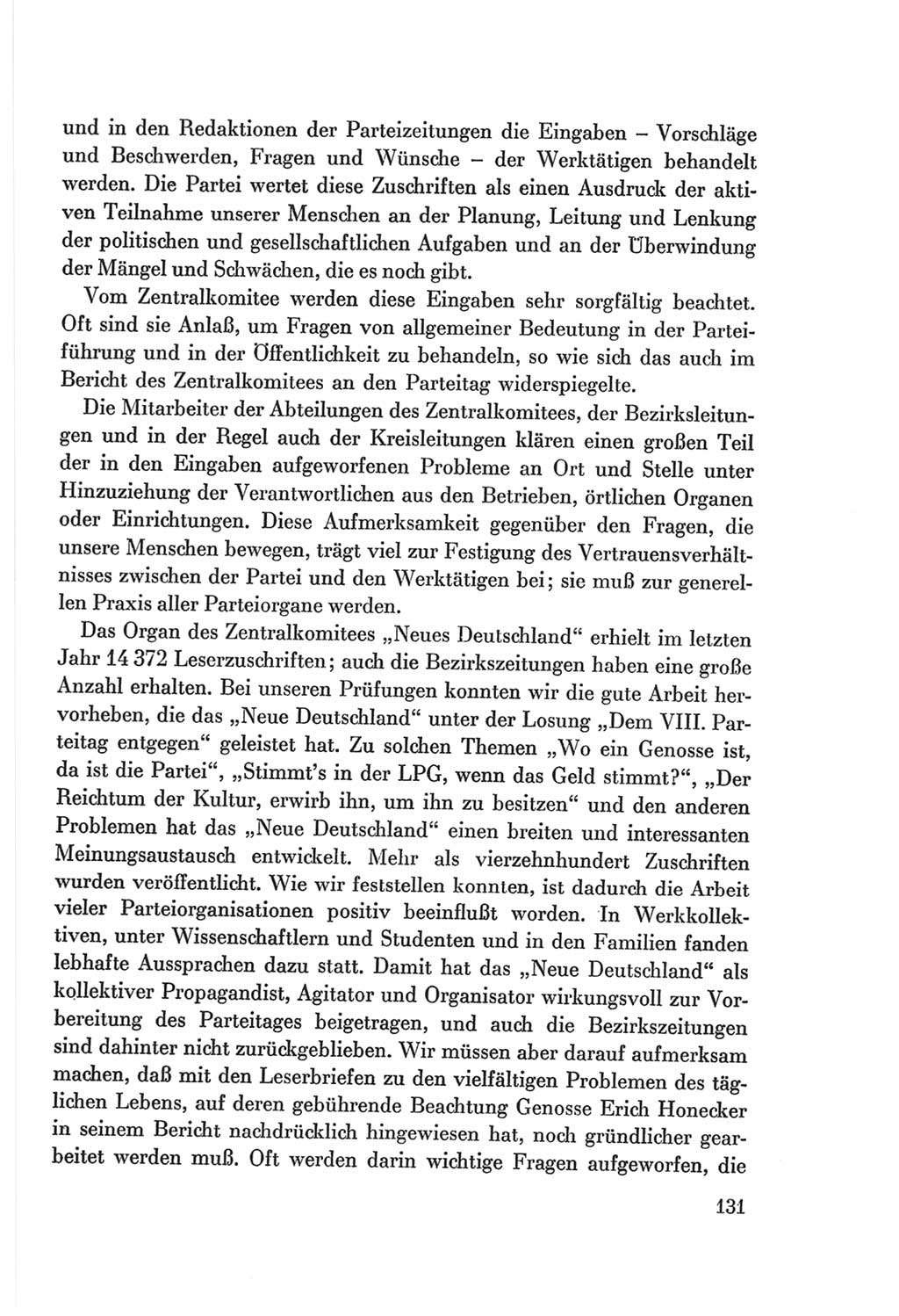 Protokoll der Verhandlungen des Ⅷ. Parteitages der Sozialistischen Einheitspartei Deutschlands (SED) [Deutsche Demokratische Republik (DDR)] 1971, Band 1, Seite 131 (Prot. Verh. Ⅷ. PT SED DDR 1971, Bd. 1, S. 131)
